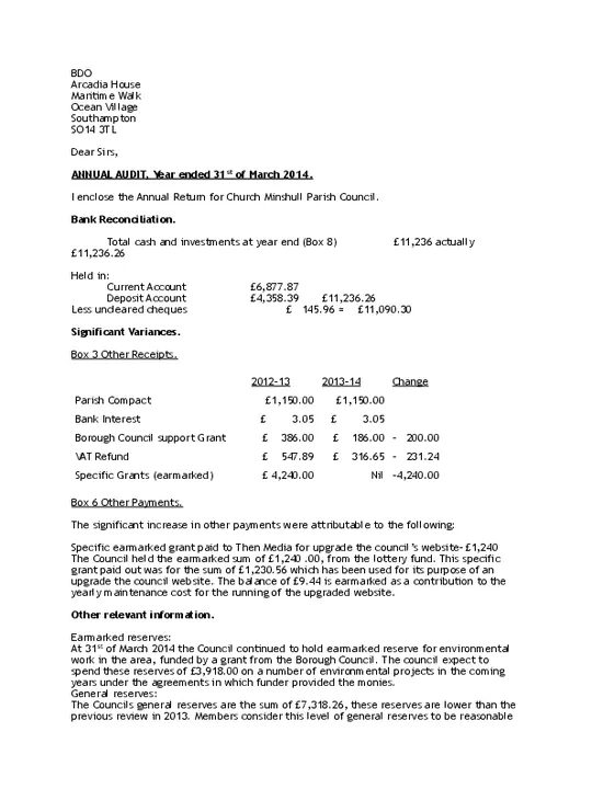 2013-14 BDO Variance letter