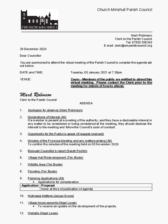 2020-01-09 Agenda