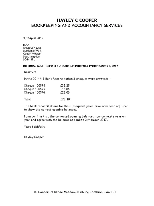 2016-17 Internal Audit Statement