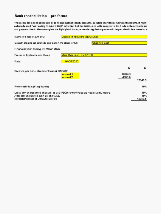 2019-20 Bank Reconciliation