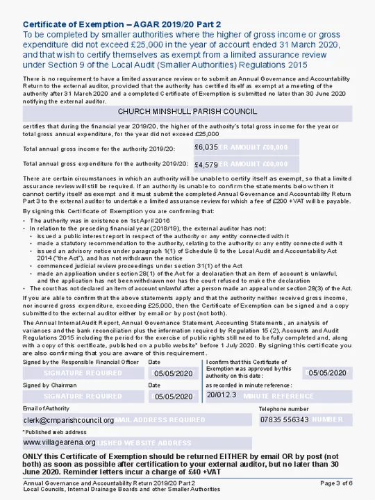 2019-20 Exemption certificate
