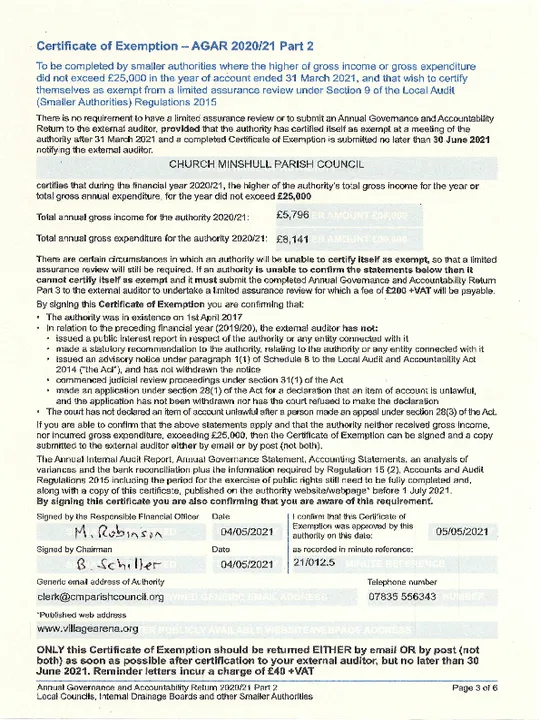 2020-21 Certificate of Exemption