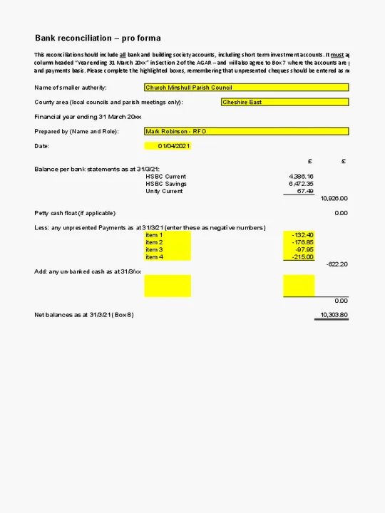 2020-21 Bank Reconciliation *P*F*