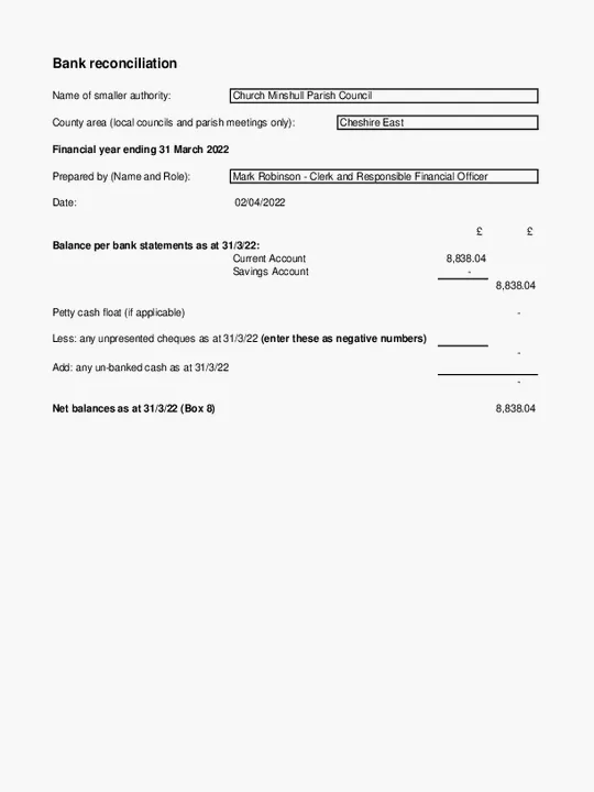 2021-22 Bank Reconciliation