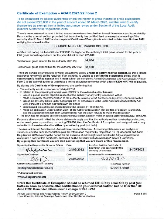 2021-22 Certificate of Exemption