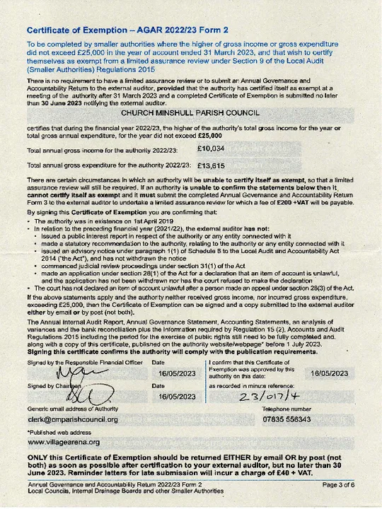 2022-23 Certificate of Exemption