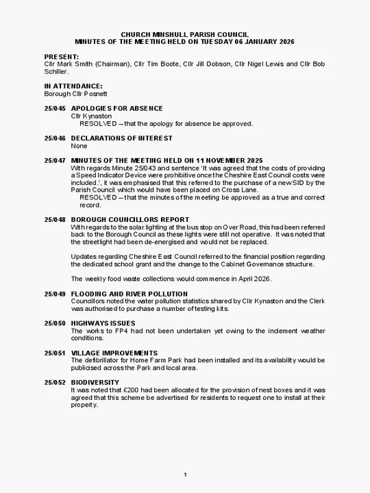 2026-01-06 PC Minutes